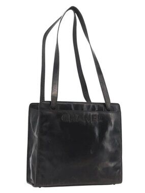 CHANEL Tote Bag Patent leather Black Gold CC Auth bs34158